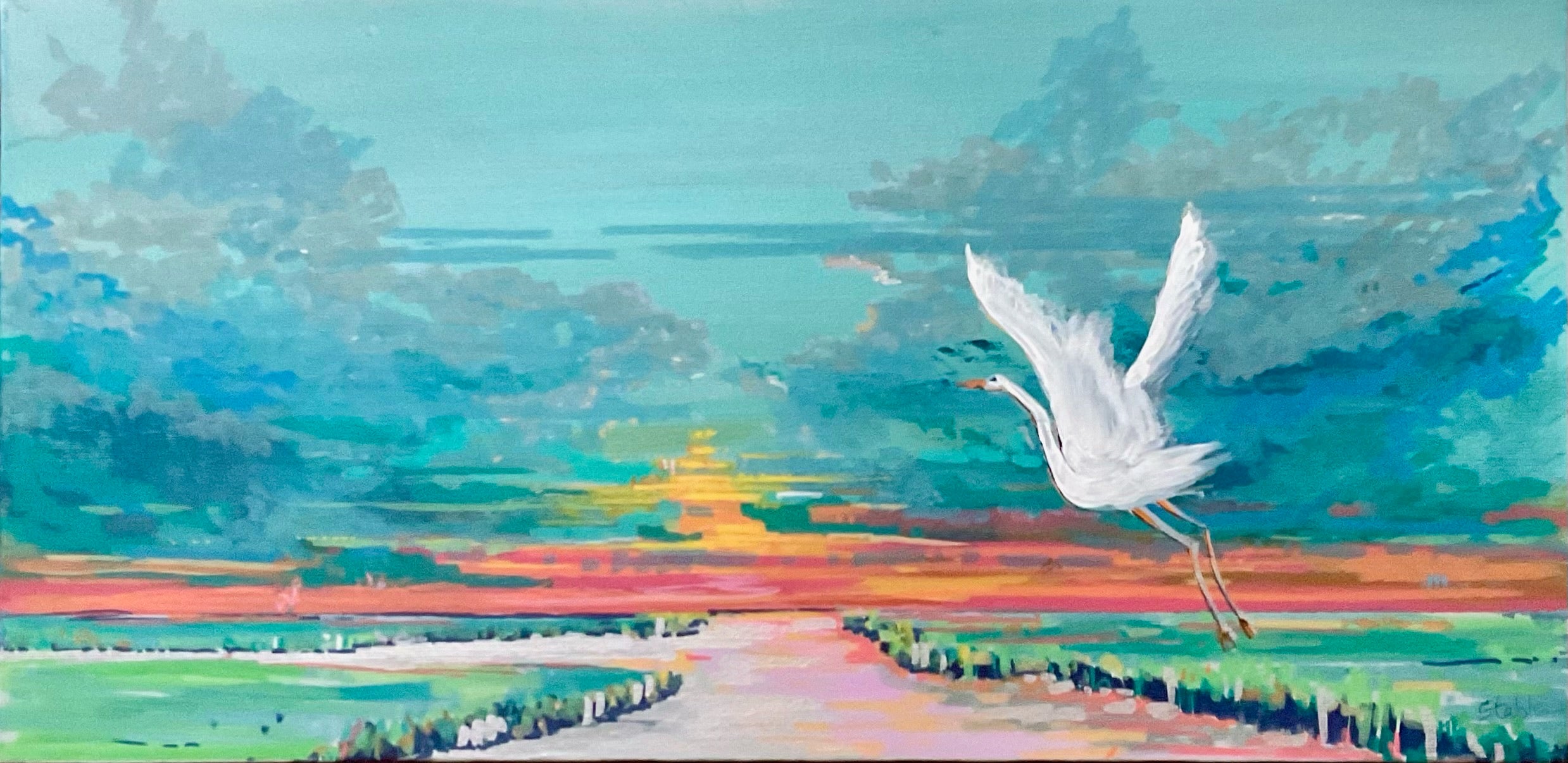 Egret Flight at Sunset